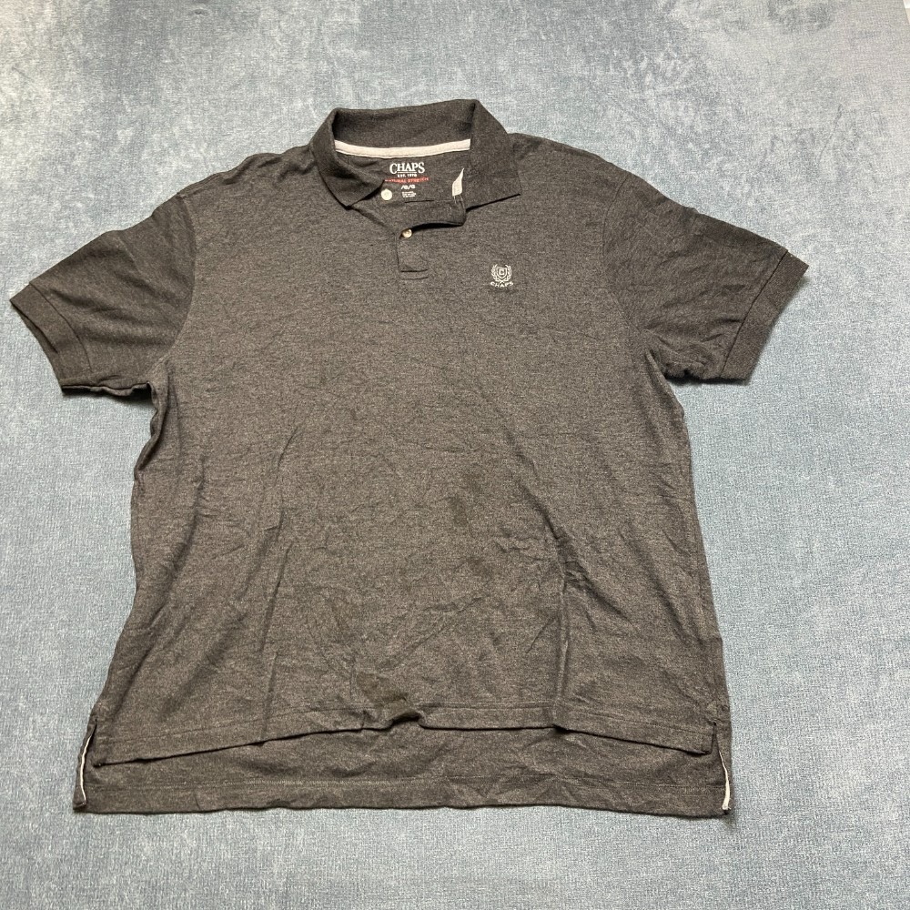 Chaps Natural Stretch Polo Shirt Mens Large Gray High Low Hem Golf Tennis Sports